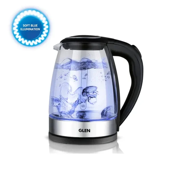 GLEN Electric Glass Kettle 1.8 Litre with 360?? Rotational Base, Auto Shut-off, 2000 W - White (9012)