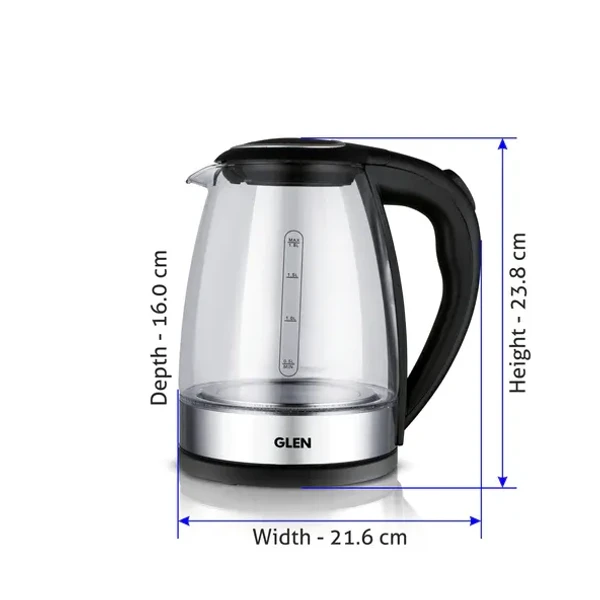 GLEN Electric Glass Kettle 1.8 Litre with 360?? Rotational Base, Auto Shut-off, 2000 W - White (9012)
