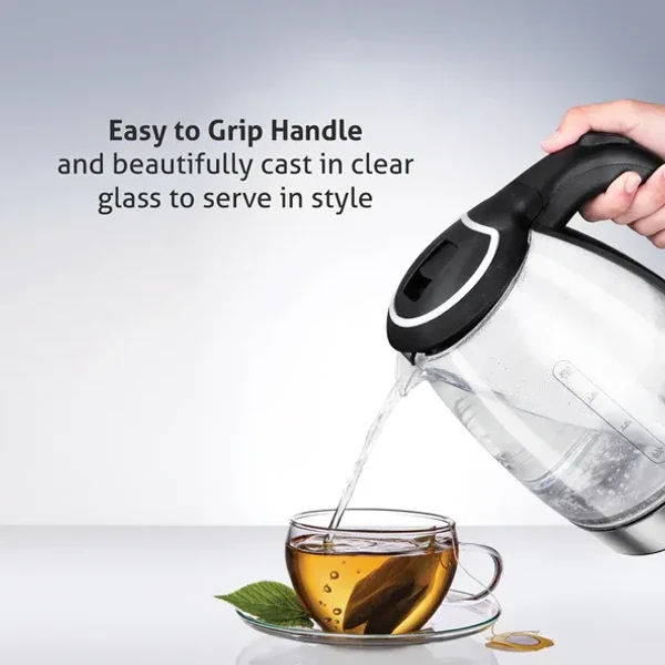 GLEN Electric Glass Kettle 1.8 Litre with 360?? Rotational Base, Auto Shut-off, 2000 W - White (9012)