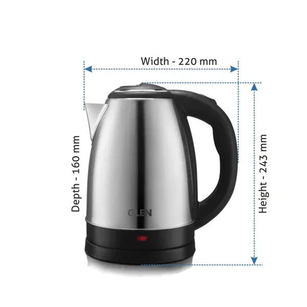 GLEN Electric Kettle 1.8 Litre Stainless Steel with 360?? Rotational Base, 1500 W - Silver (9002)