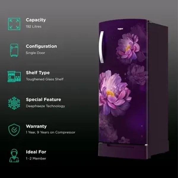 WHIRLPOOL Whirlpool IMPRO 192 Litres 3 Star Direct Cool Single Door Refrigerator with Stabilizer Free Operation (215 IMPRO ROY, Purple)
