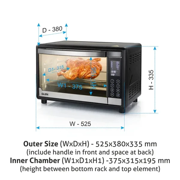 GLEN Glen Digital Oven Toaster Griller (OTG) -35 Litres with Convection, Motorized Rotisserie, 1600W - Black (5035DIGI)