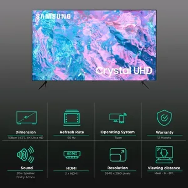SAMSUNG CUE60 108 cm (43 inch) 4K Ultra HD LED Tizen TV with Crystal Processor 4K (2023 model)