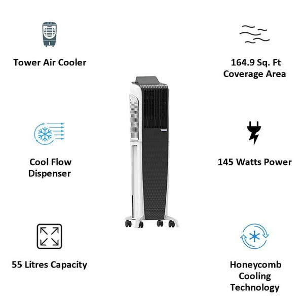 Symphony 55 Litres Tower Air Cooler (i-Pure Technology, DIET 3D - 55i+, Black 