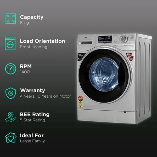 IFB 8 kg 5 Star Fully Automatic Front Load Washing Machine (Senator WSS STEAM, Steam Wash Technology, Silver) - 8KG