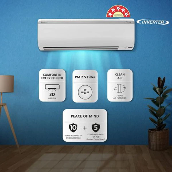 Daikin DAIKIN Standard 1 Ton 5 Star Inverter Split AC (Copper Condenser, PM 2.5 Filter, MTKM35U)