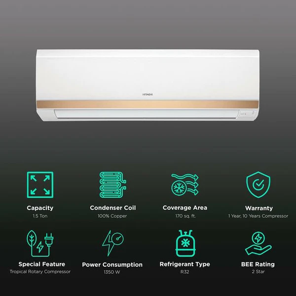 HITACHI Zunoh 2100F 1.5 Ton 2 Star Fixed Speed Inverter Split AC (Copper Condenser, Anti Bacterial Filter, RSOG218HFDOF)