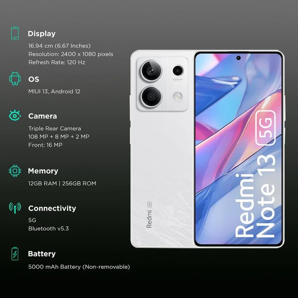Redmi Note 13 5G (12GB RAM, 256GB, Arctic White)