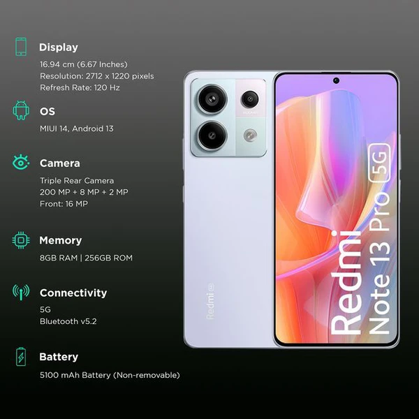 Redmi Note 13 Pro 5G (8GB RAM, 256GB, Coral Purple)