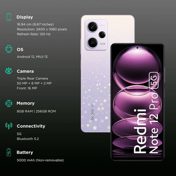 Redmi Note 12 Pro 5G (8GB RAM, 256GB, Stardust Purple)