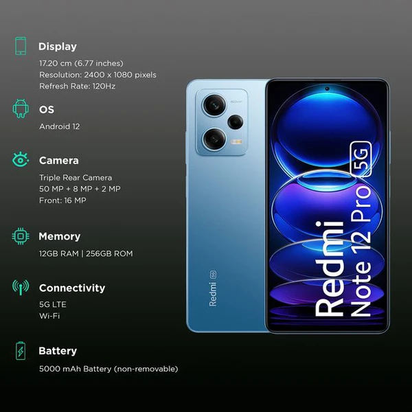 Redmi Note 12 Pro 5G (12GB RAM, 256GB, Frosted Blue)
