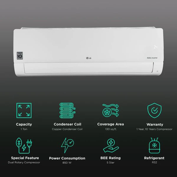  LG LG 6 in 1 Convertible 1 Ton 5 Star Dual Inverter Split Smart AC with 4 - Way Swing (2024 Model, Copper Condenser, TS-Q14SWZE.AMLG