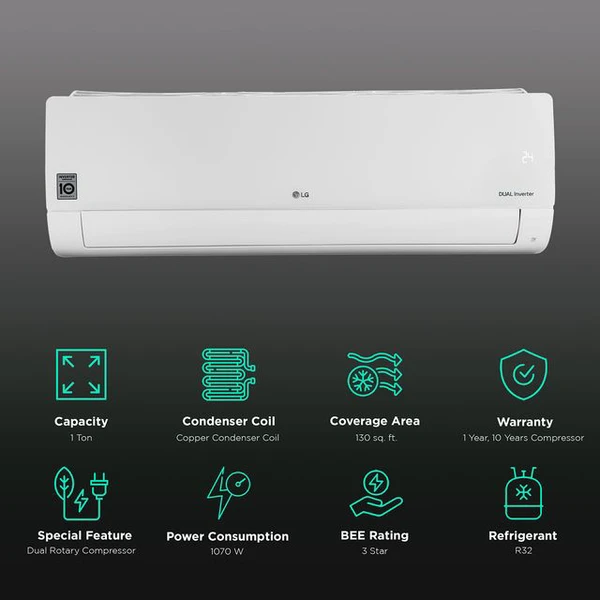  LG LG 6 in 1 Convertible 1 Ton 3 Star Dual Inverter Split AC with HD Filter (2024 Model, Copper Condenser, TS-Q12BNXE.AMLG 