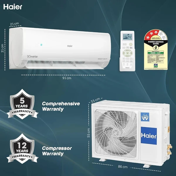 Haier 1.5 Ton 3 Star Triple Inverter Intelli Smart Split AC (Copper, 7 in 1 Convertible, Anti Bacterial Filter, Cools at 60°C Temp, 20 Mtrs Air Throw - HSU50K-PYFW3BN-INV,White,2024 Model)