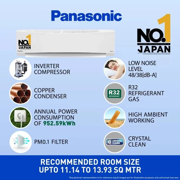Panasonic  1.5 Ton 3 Star Inverter Split AC (Copper Condenser, 7 in 1 Convertible , 2 Way Swing, PM 0.1 Air Purification Filter, 2024 Model, White)