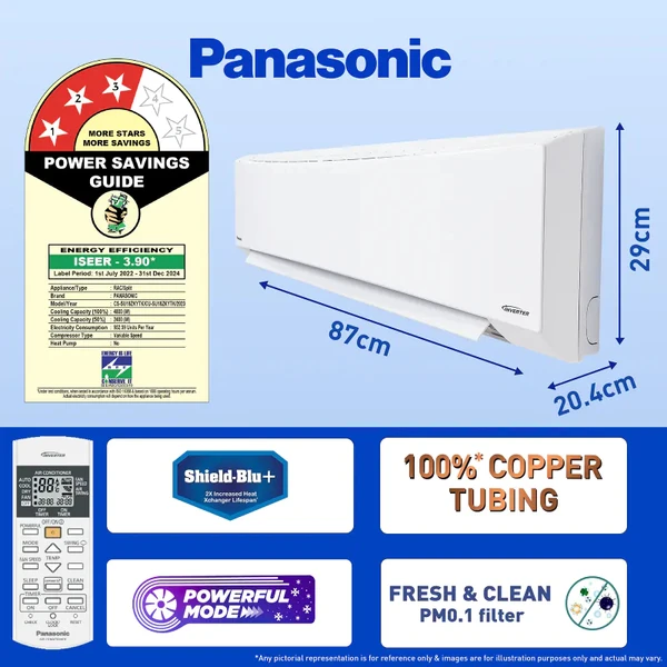 Panasonic  1.5 Ton 3 Star Inverter Split AC (Copper Condenser, 7 in 1 Convertible , 2 Way Swing, PM 0.1 Air Purification Filter, 2024 Model, White)