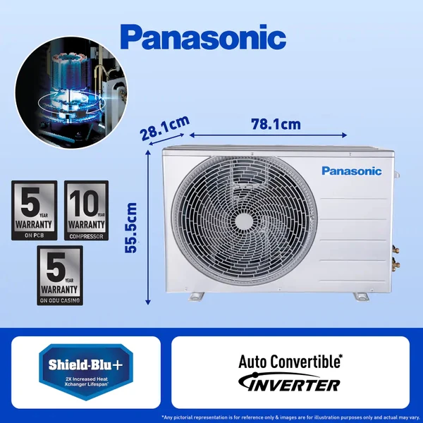 Panasonic  1.5 Ton 3 Star Inverter Split AC (Copper Condenser, 7 in 1 Convertible , 2 Way Swing, PM 0.1 Air Purification Filter, 2024 Model, White)