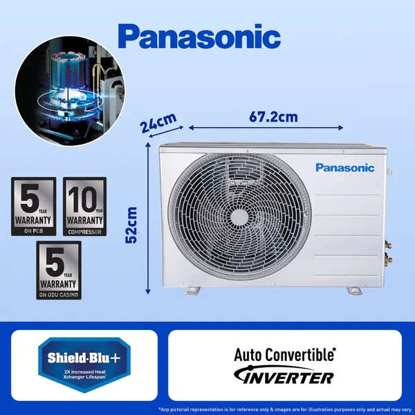 Panasonic  1 Ton 3 Star Wi-Fi Inverter Smart Split AC (Copper Condenser, 7 in 1 Convertible with True AI Mode, 2 Way Swing, PM 0.1 Air Purification Filter, 2024 Model, White