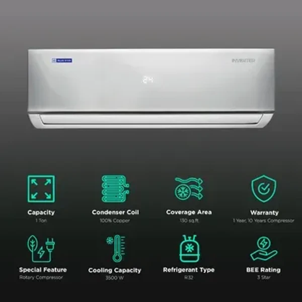 BLUE STAR Blue Star 4 in 1 Convertible 1 Ton 3 Star Inverter Split AC with Anti Bacterial Filter (2022 Model, Copper Condenser, IA312DNU)