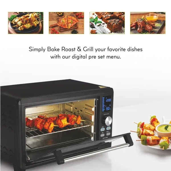 GLEN Digital Oven Toaster Griller (OTG) - 23 Litres with Convection, Motorized Rotisserie 1500W - Black (5023DIGI)