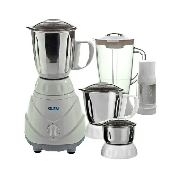 GLEN Glen Mixer Grinder 750W 100% Copper Motor, 1 Transparent Jar, 3 Stainless Steel Jars, - White (4022 PLUS)