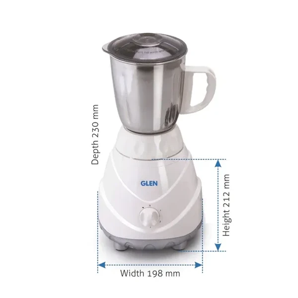 GLEN Glen Mixer Grinder 750W 100% Copper Motor, 1 Transparent Jar, 3 Stainless Steel Jars, - White (4022 PLUS)