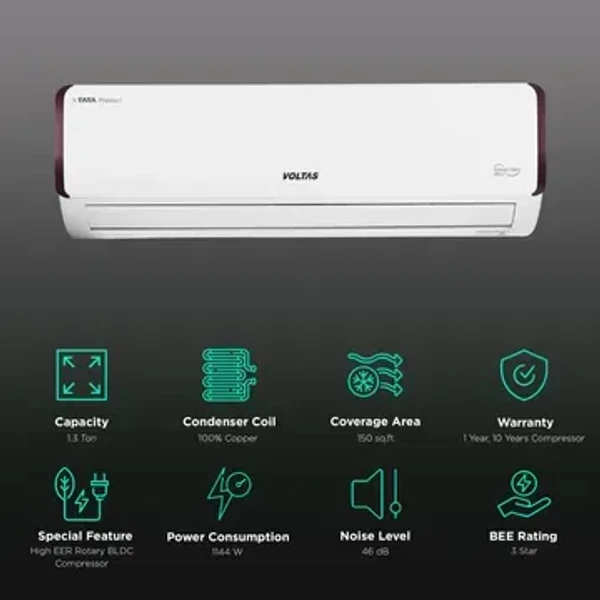 VOLTAS Vectra 4 in 1 Convertible 1.3 Ton 3 Star Inverter Split AC with Anti Dust Filter (2023 Model, Copper Condenser)