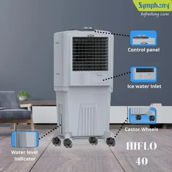 Symphony HiFLO 40 Litres Personal Air Cooler (Honeycomb Pads, ACOPE379, Light Grey)
