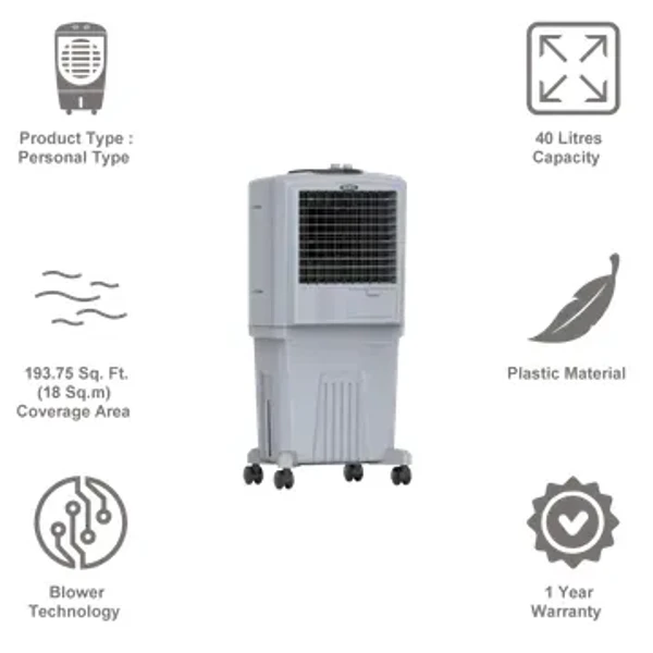 Symphony HiFLO 40 Litres Personal Air Cooler (Honeycomb Pads, ACOPE379, Light Grey)