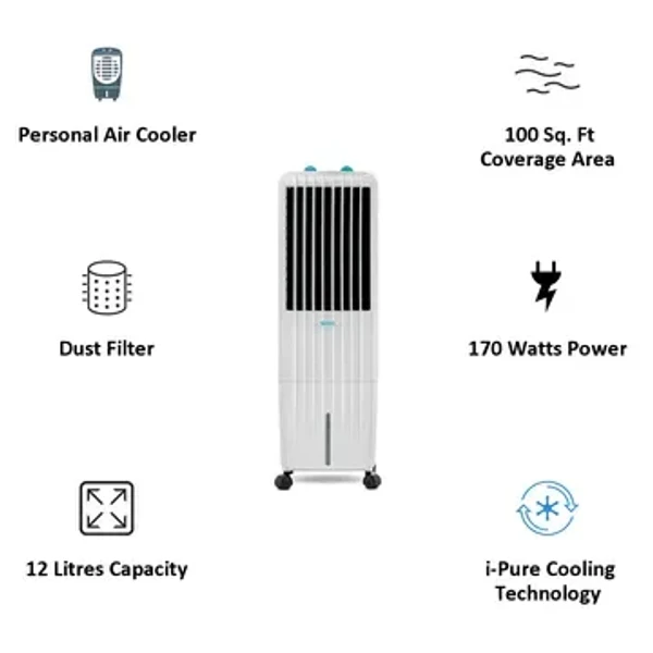 Symphony 12 Litres Personal Air Cooler (I-Pure Technology, Diet 12T, White)