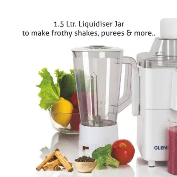 Glen 3-in-1 Juicer Mixer Grinder 500W with 1 Transparent Liquidiser, 1 Stainless Steel Grinder Jars - White (4010)