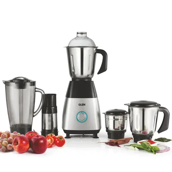 GLEN Glen Mixer Grinder 750W with 1 Transparent Jar 3 Stainless Steel Jars - Black & Silver (4023 PLATINUM)