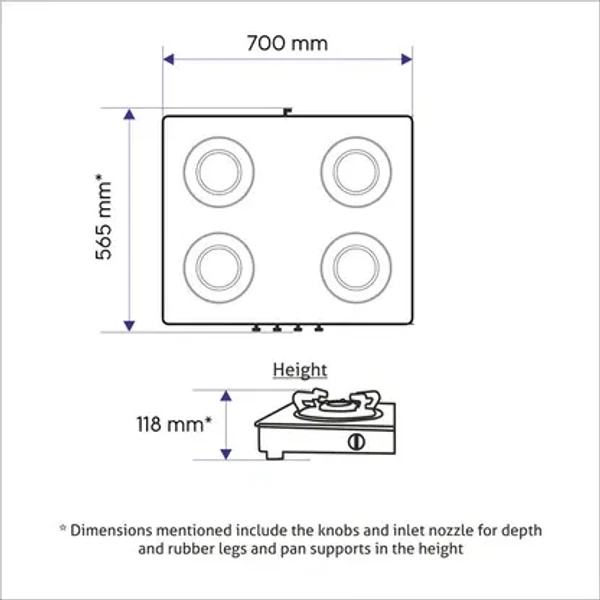 GLEN 4 Burner Gas Stove Mirror Finish Forged Brass Burner Auto Ignition (1048 GT FBM BL AI) + Auto Clean Chimney with Motion Sensor 90cm 1200m3/h (CH6073SXAC90)