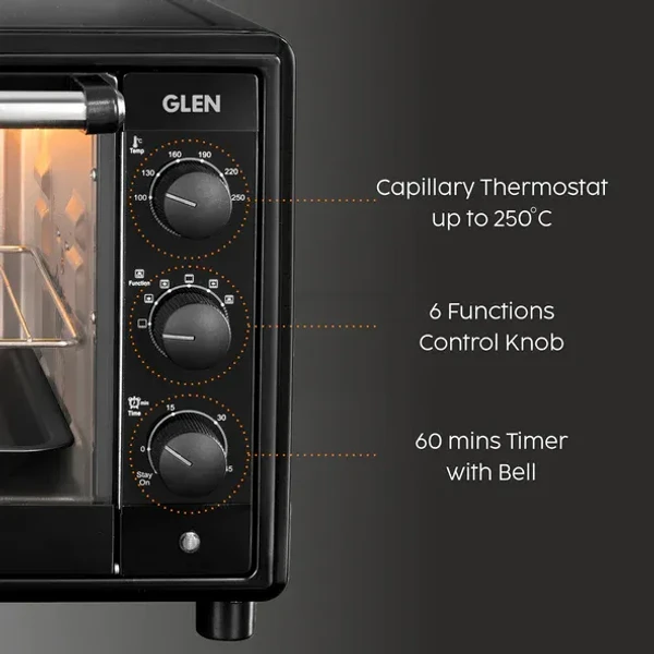 GLEN Oven Toaster Griller (OTG) -35 Litres, Motorized Rotisserie, Convection Fan, 2100W - Black (SA5035BLRC)