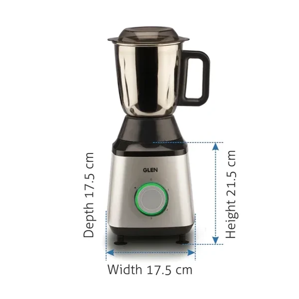 GLEN Glen Mixer Grinder 750W 100% Copper Motor, 1 Transparent Jar, 3 Stainless Steel Jars, - Silver (4030 PLUS)