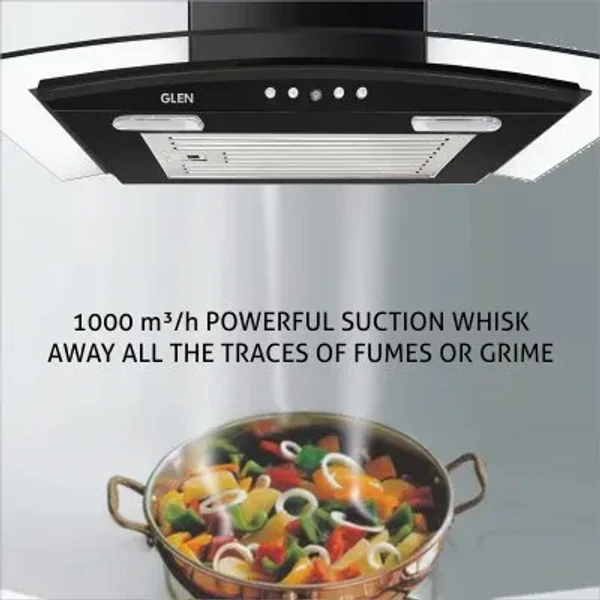 Glen Kitchen Chimney Curved Glass with Push Button Baffle filters 60cm 1000 m3/h -Black (6070 JU BL)