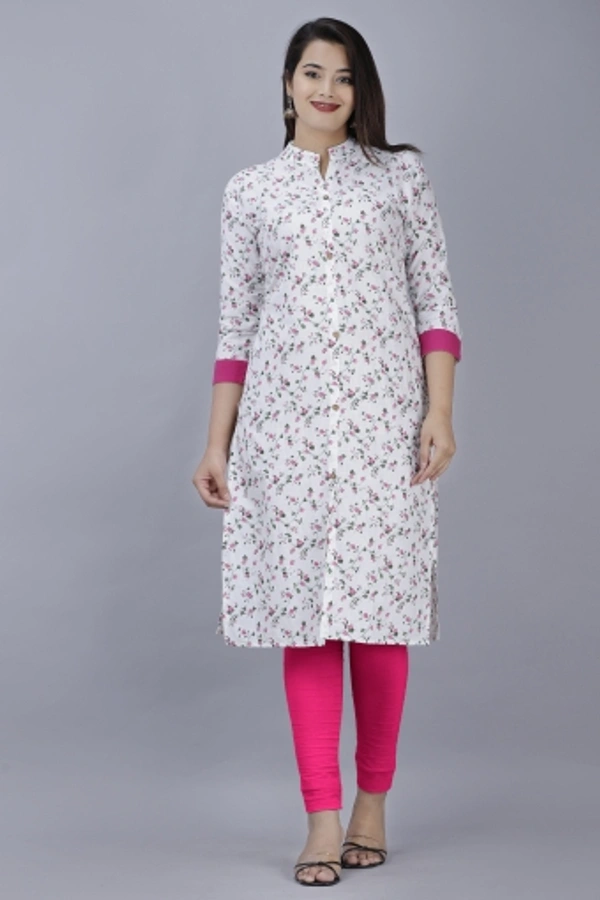 Women Printed, Solid Straight Kurta - S, Pink