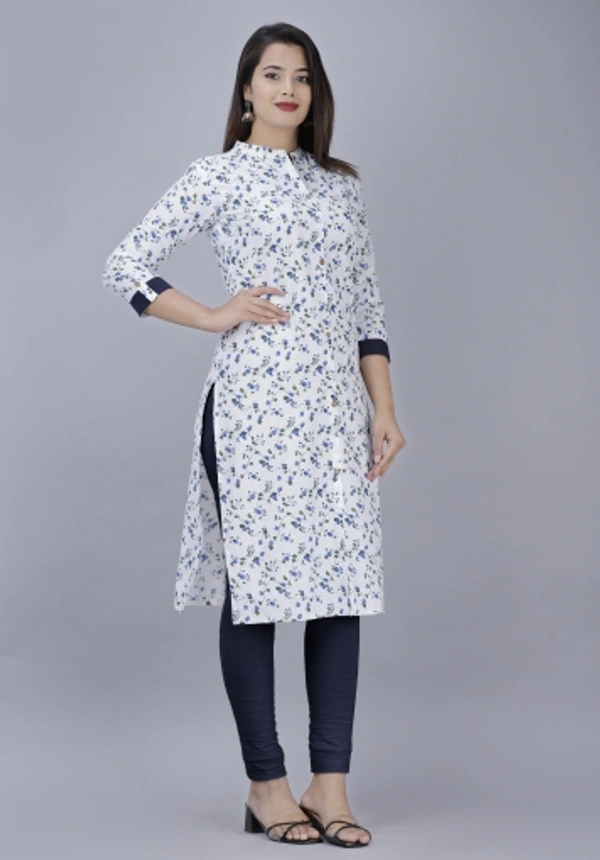 Women Printed, Solid Straight Kurta - Blue, S