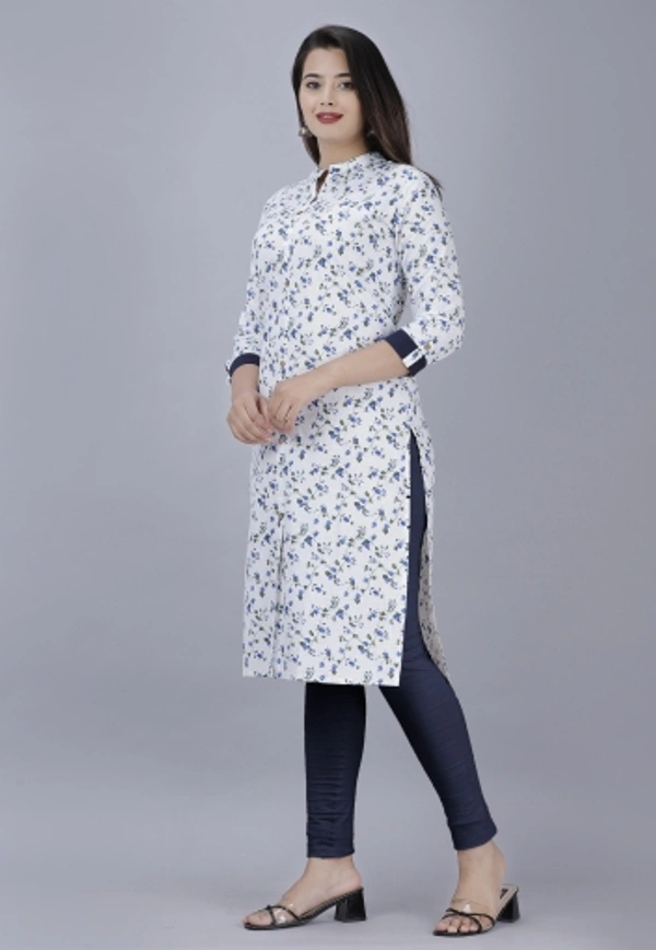 Women Printed, Solid Straight Kurta - Blue, S