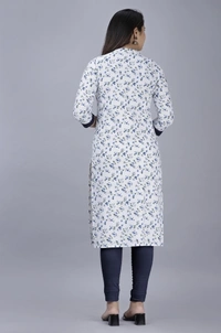 Women Printed, Solid Straight Kurta - Blue, S