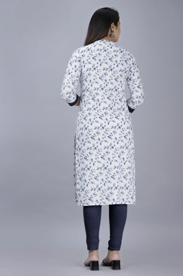 Women Printed, Solid Straight Kurta - Blue, S