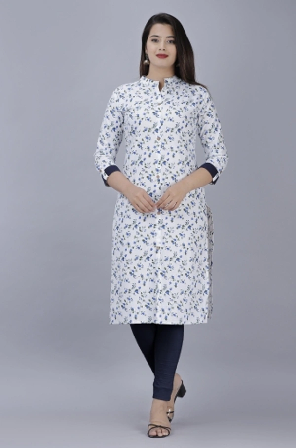 Women Printed, Solid Straight Kurta - Blue, S