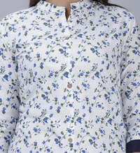 Women Printed, Solid Straight Kurta - Blue, S