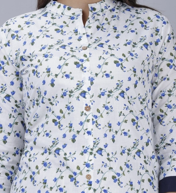 Women Printed, Solid Straight Kurta - Blue, S