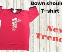 Down Shoulder Tshirt  - Red, M