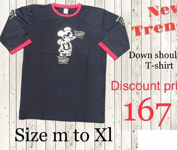 Down Shoulder Tshirt  - Black, L