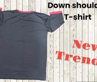 Down Shoulder Tshirt  - Black, L