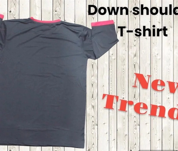 Down Shoulder Tshirt  - Black, L