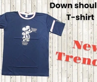 Down Shoulder Tshirt  - Black, L