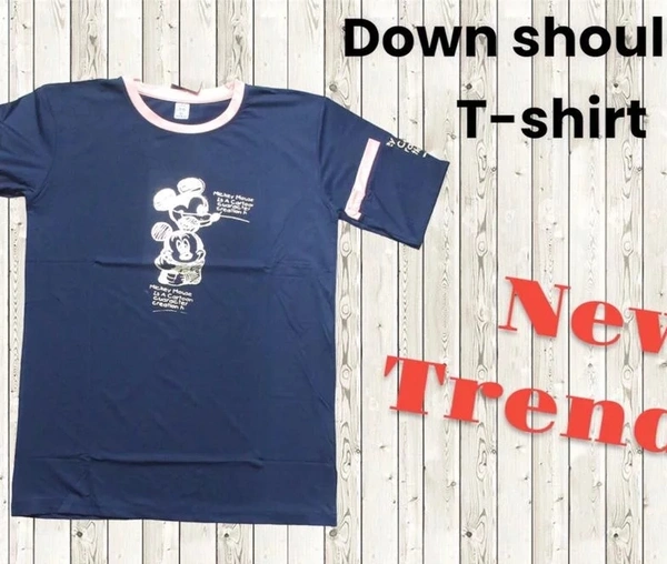 Down Shoulder Tshirt  - Black, L